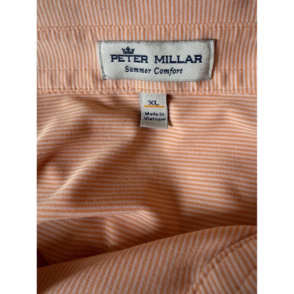 Peter Millar Summer Comfort Mens XL Peach Micro Stripe Golf Polo Seahorse Logo - Picture 2 of 4